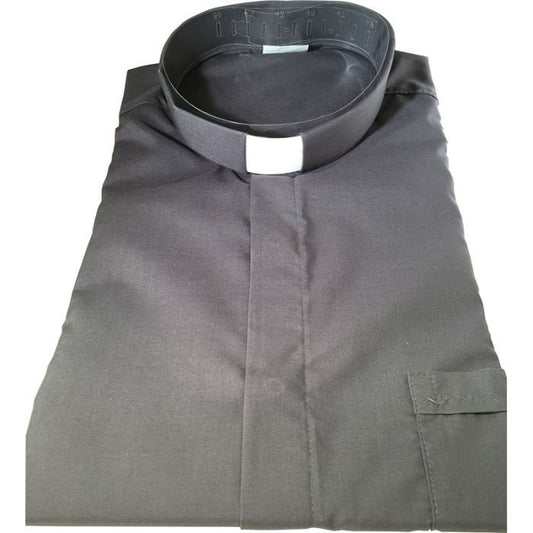 Dark Grey Clergy Shirt | Tab Collar | Short Sleeve | Poly/Cotton | Made in Italy