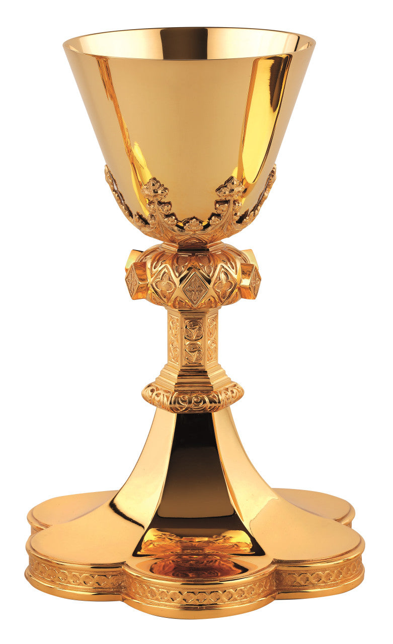 #2790 8 5/8", 13 oz. Clean Gothic Chalice | 24K Gold Plated