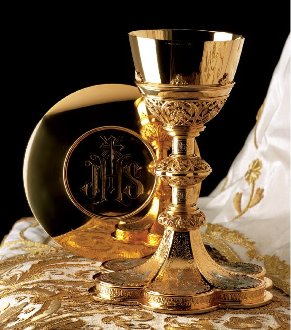 #2985 Gothic Chalice & Scale Paten | 8 1/2", 12oz. | Sterling Silver | 24K Gold Plated