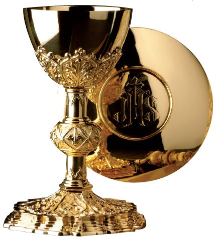 #2995 Chalice & Scale Paten | 8", 11oz. | Brass and Sterling Silver | 24K Gold Plated