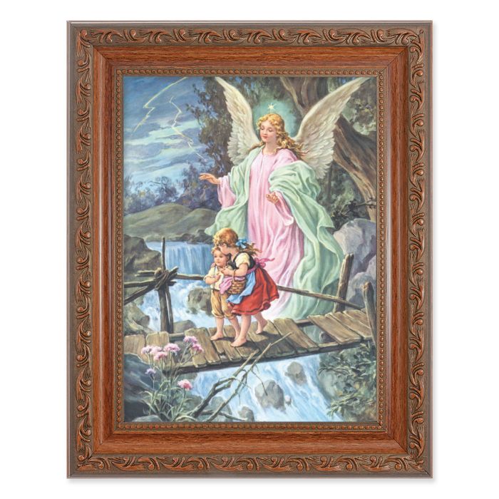 Ornate Wood Frame with Guardian Angel Print