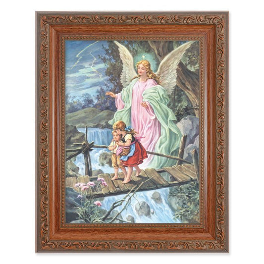 Ornate Wood Frame with Guardian Angel Print