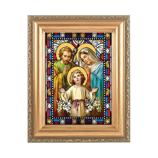 5.5" x 7" Antique Gold Frame with Stained Glass Art