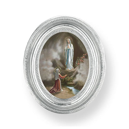 Silver Oval Frame with an Our Lady of Lourdes Print