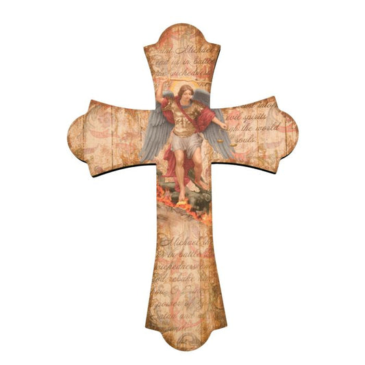 Saint Michael Laser Cut Wood Vintage Cross