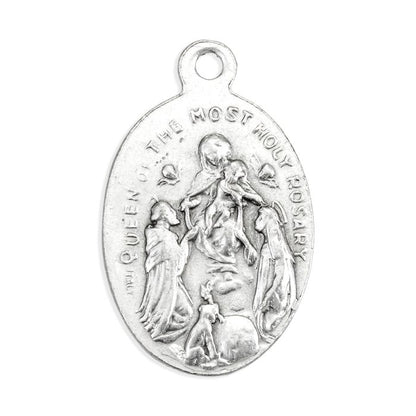 Saint Dominic and Our Lady of the Rosary - Oval Antiqued Silver Oxidized Medal