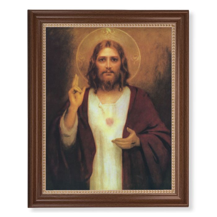 Walnut Finished Frame with Sacred Heart of Jesus