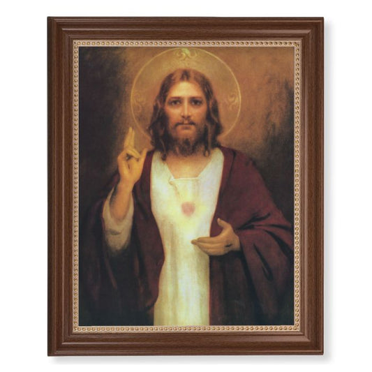 Walnut Finished Frame with Sacred Heart of Jesus