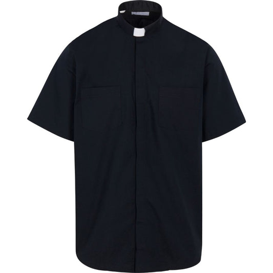 Ample Cut Black Clergy Shirt | Tab Collar | Short Sleeve | Poly/Cotton