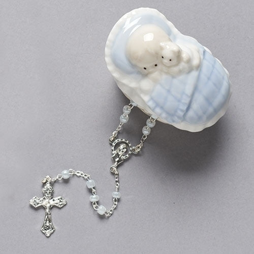 Baby Porcelain Rosary Box with Rosary | Blue & Pink