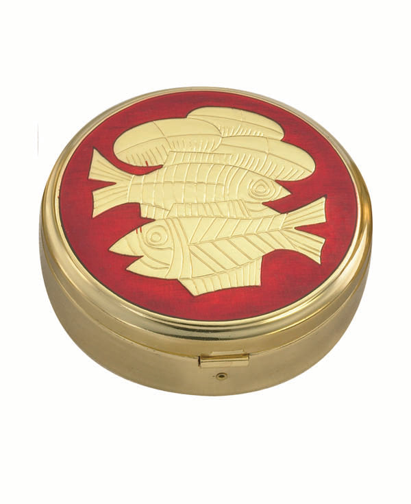 Red Fishes Pyx | 24K Gold Plate | Satin Inside | Holds 45 Hosts