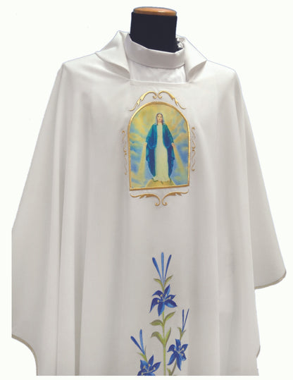 Printed Our Lady of Grace Marian Chasuble | Square Collar | 100% Poly