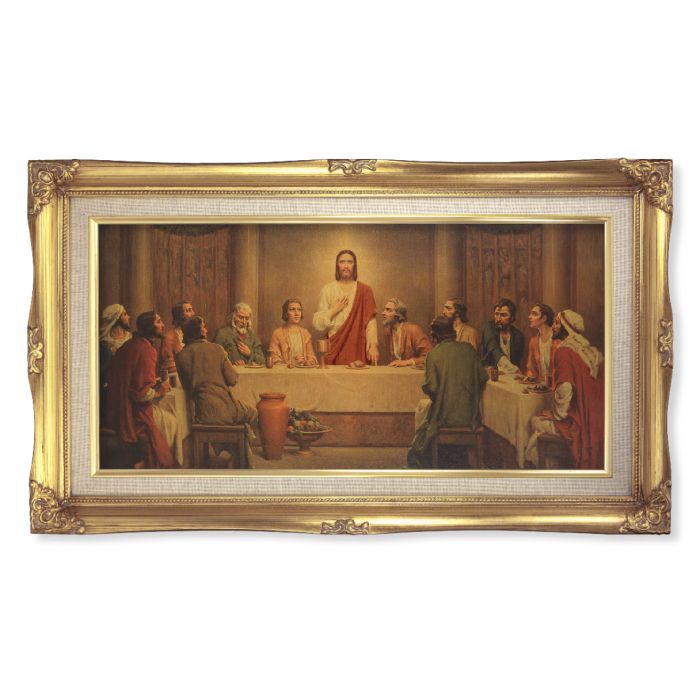 Gold Leaf Wood Frame, Linen Border with Chambers: Last Supper Print
