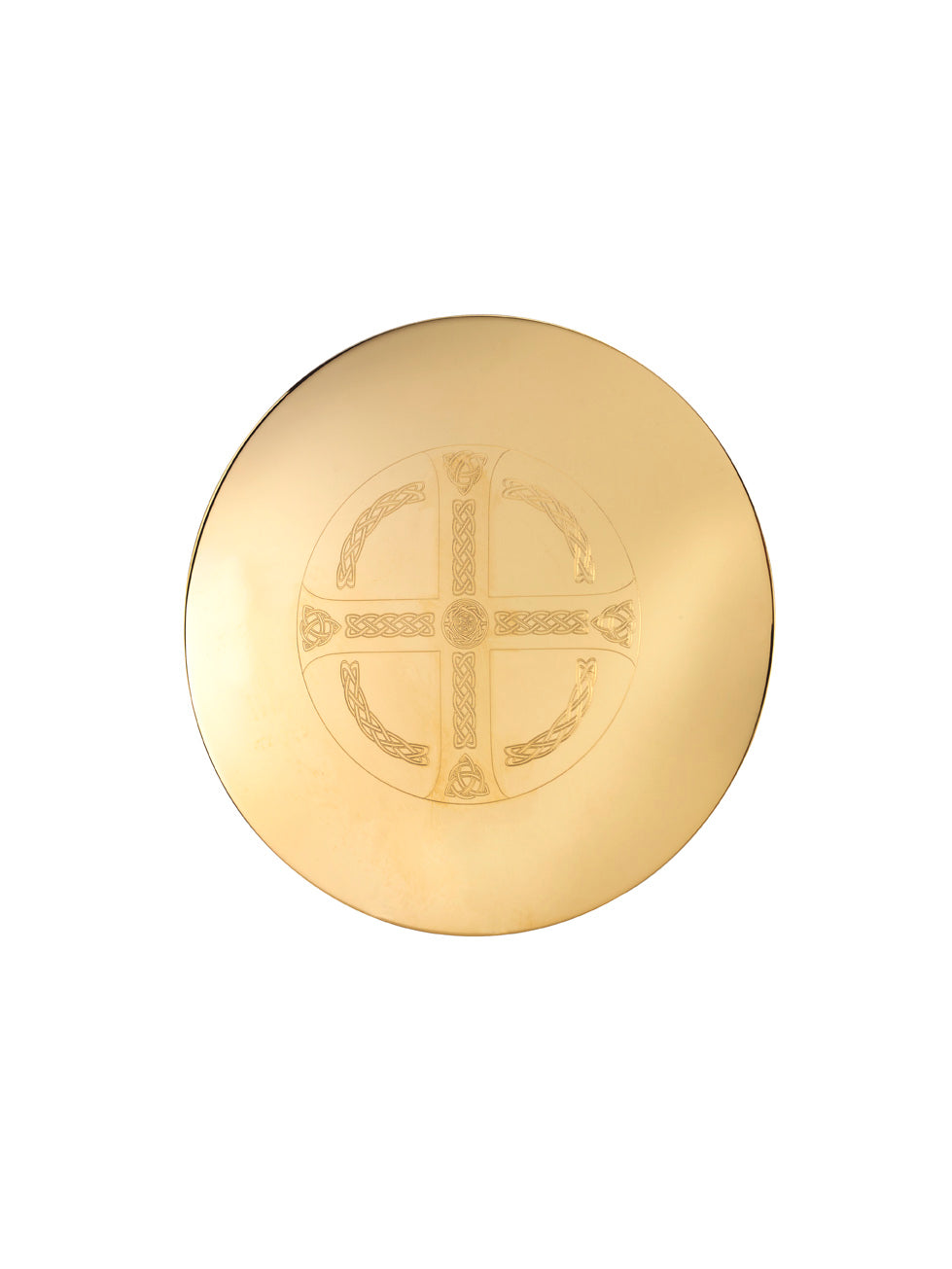 5-1/2" Engraved Celtic Maltese Cross Scale Paten | High Polish 24K Gold Plated