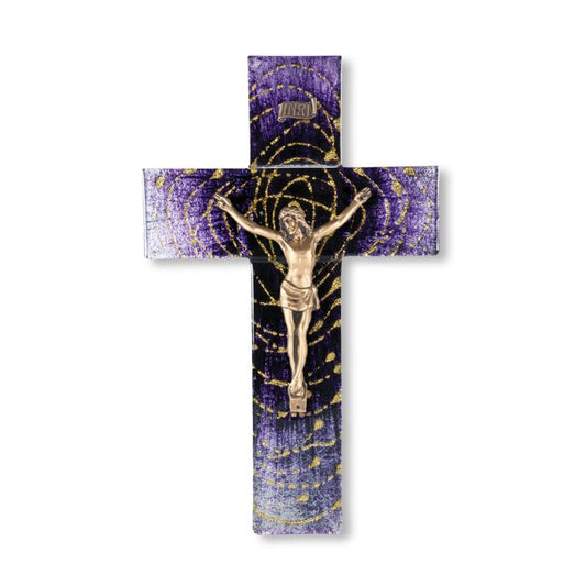 10" Extended Gold Halo in Spiral Dark to Light Purple Crucifix