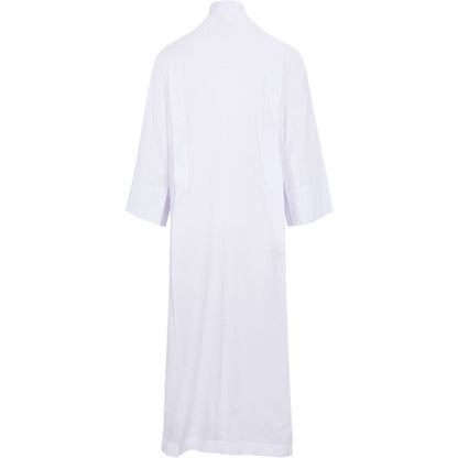 Front Wrap Coat Style Alb | Velcro Closure | White | Lightweight Poly/Viscose
