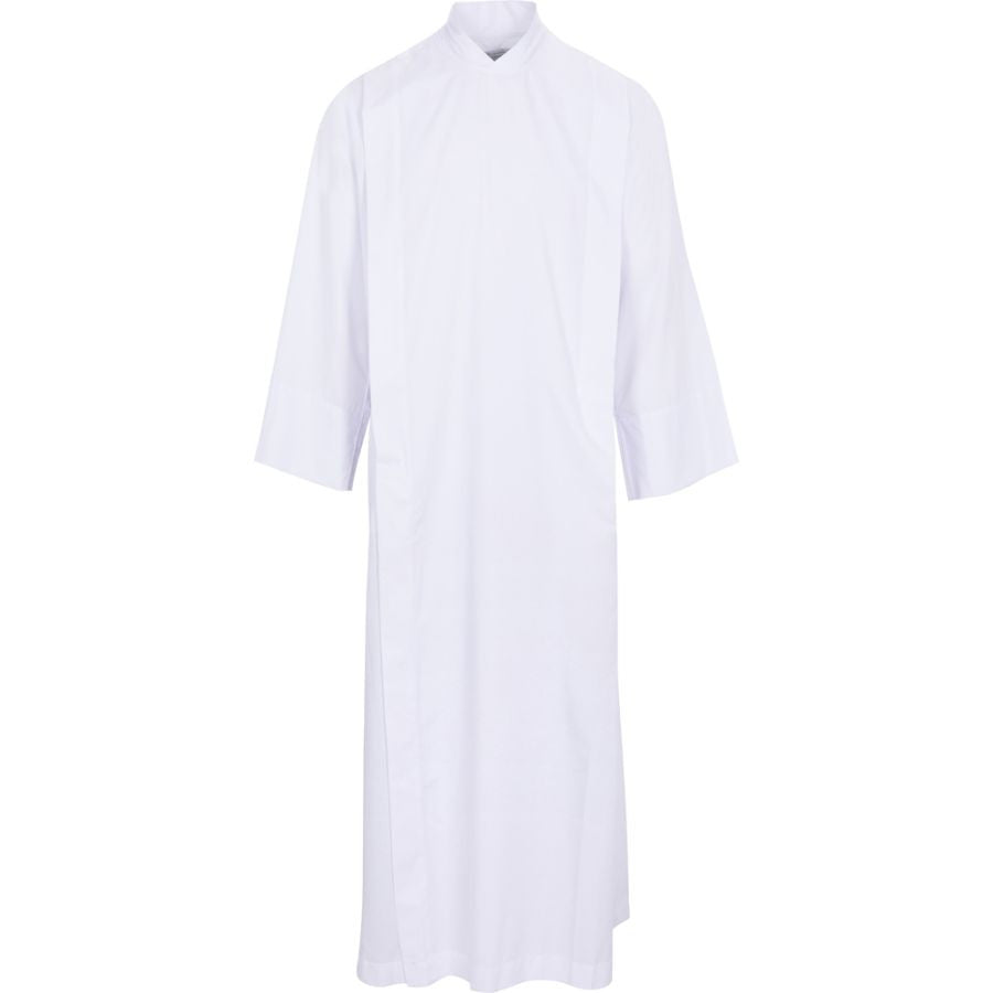 Front Wrap Coat Style Alb | Velcro Closure | White | Lightweight Poly/Viscose