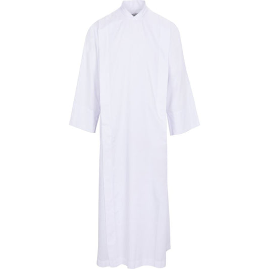 Front Wrap Coat Style Alb | Velcro Closure | White | Lightweight Poly/Viscose