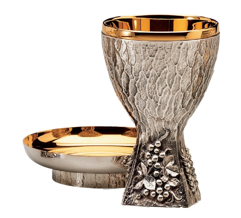 #4010 Grape & Wheat Chalice & Bowl Paten | 6-1/2", 16oz. | Oxidized Silver Plate