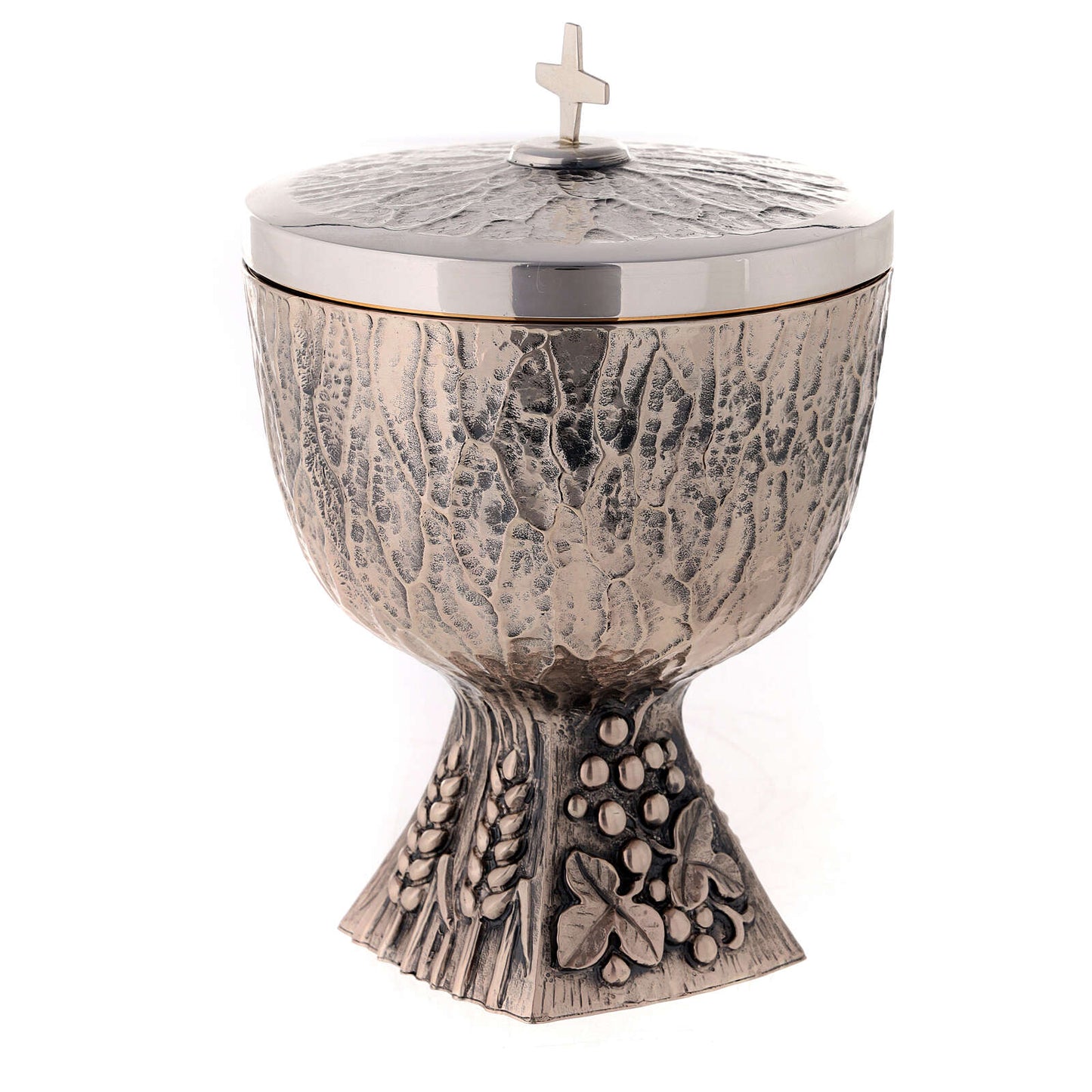 #4011 Grape & Wheat Traditional Covered Ciborium | 250 Host Capacity | Oxidized Silver Plate
