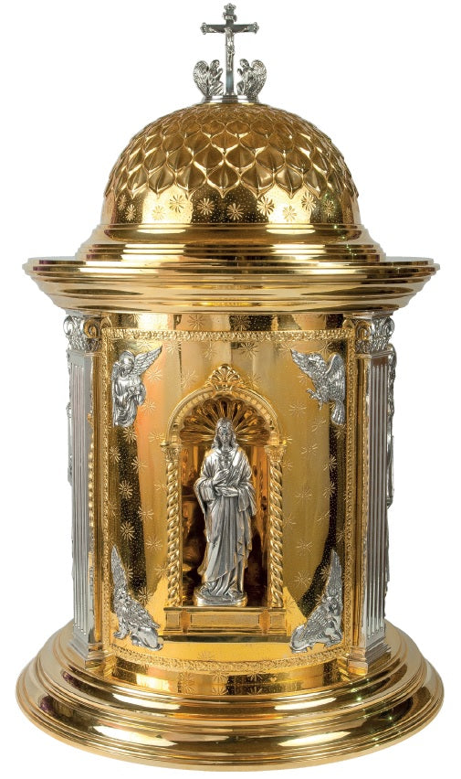 #4127 Elegant Dome-Style Sacred Heart of Jesus Tabernacle | Gold-and-Silver-Plated | Handmade In Spain