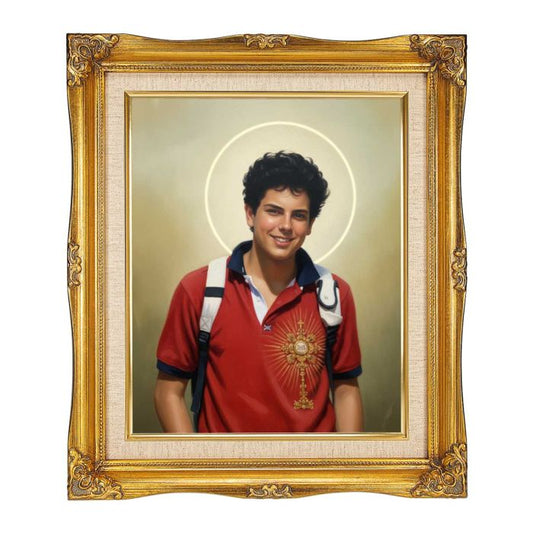 St. Carlo Acutis Textured Art Ornate Antiqued Gold Frame