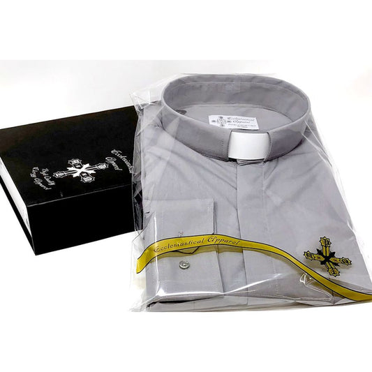 Ample Cut Grey Clergy Shirt | Tab Collar | Short Sleeve | Poly/Cotton