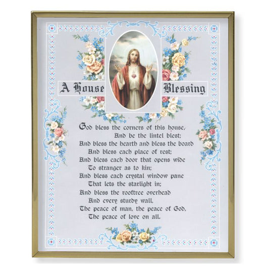 Gold Plaque Frame with a House Blessing- Sacred Heart of Jesus Print