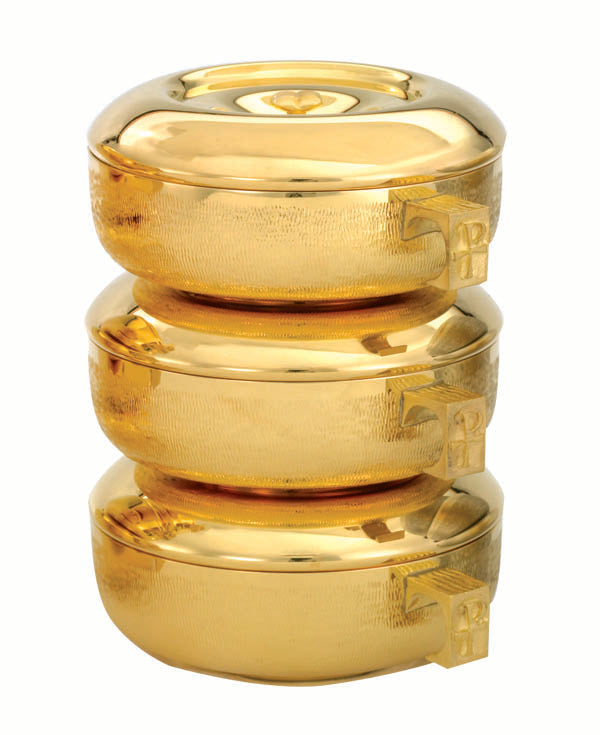 8 3/4" Stacking Ciboria Set | 24K Gold Plated | Straw Textured