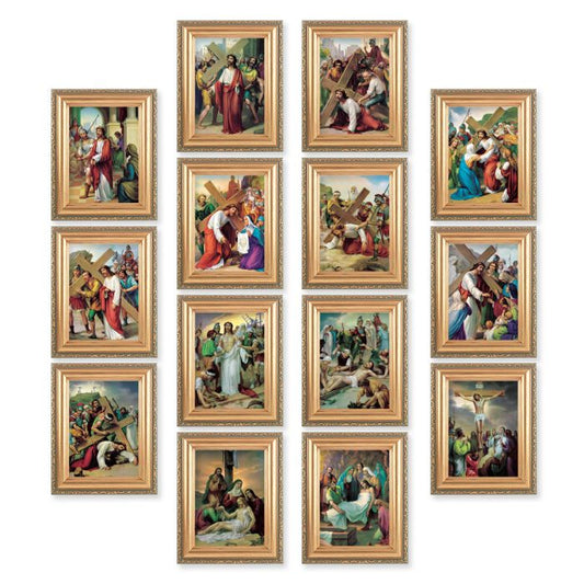 Antique Gold Frames with a Stations of the Cross Print