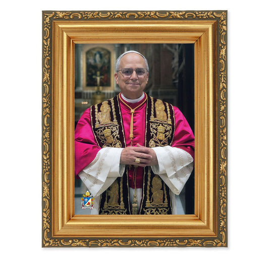 Pope Leo XIV Antique Gold Framed Art | 4" x 5.5"