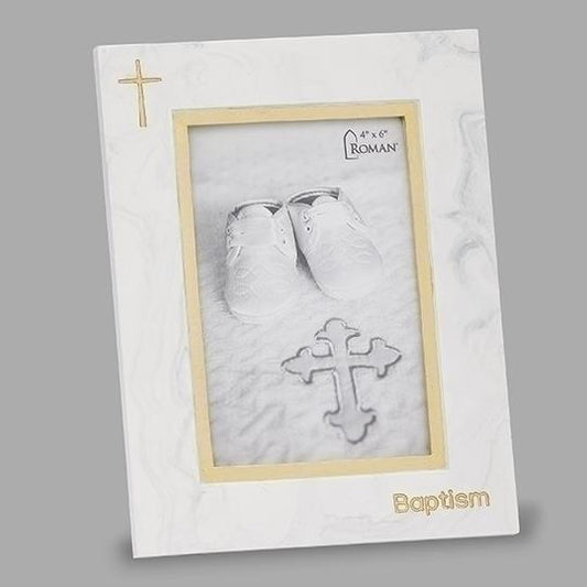 8.5"H MARBLE BAPTISM FRAME HOLDS 4X6