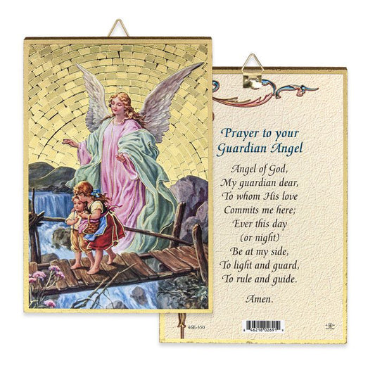Gold Foil Guardian Angel Crossing Bridge Mosaic Plaque