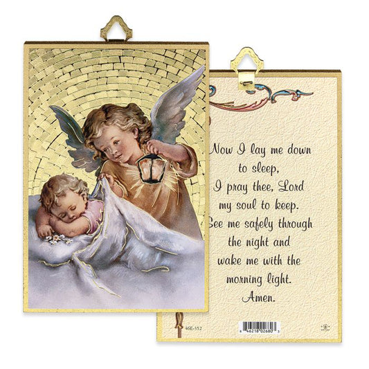 Gold Foil Guardian Angel with Lamp Mosaic Plaque