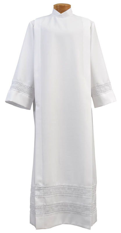 Lace Band Cassock Alb | White Linen Weave Polyester
