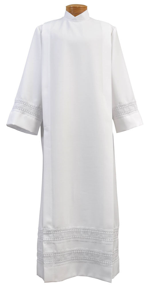 Lace Band Cassock Alb | White Linen Weave Polyester