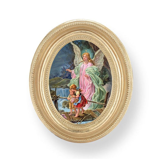 Gold Oval Frame with a Guardian Angel Print