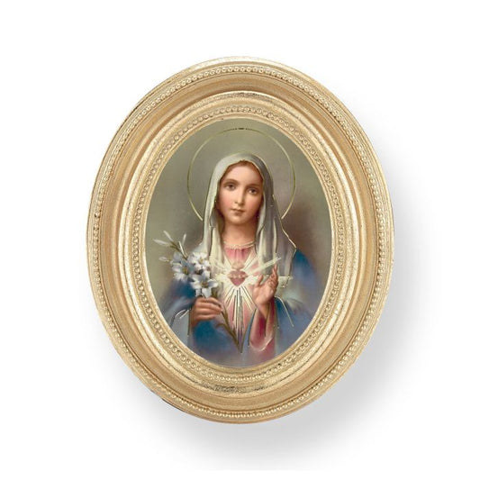 Gold Oval Frame with an Immaculate Heart of Mary Print