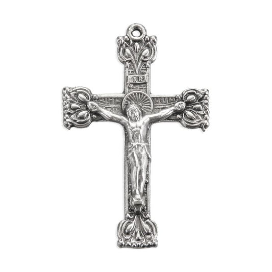 Antiqued Silver Oxidized Ornate Crucifix