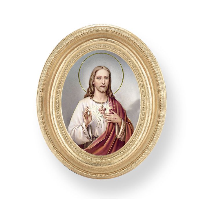 Gold Oval Frame with a Sacred Heart Print