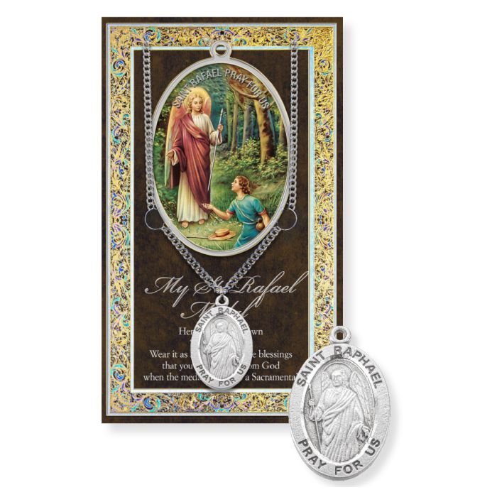 Saint Raphael Medal on Chain with Biography