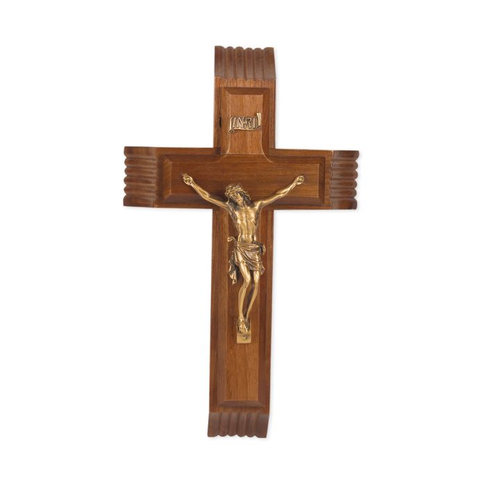 Walnut Sick Call Crucifix with a Museum Gold Finish Corpus