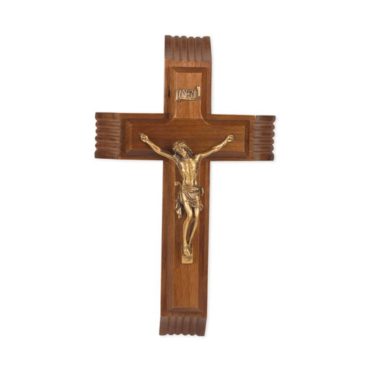 Walnut Sick Call Crucifix with a Museum Gold Finish Corpus