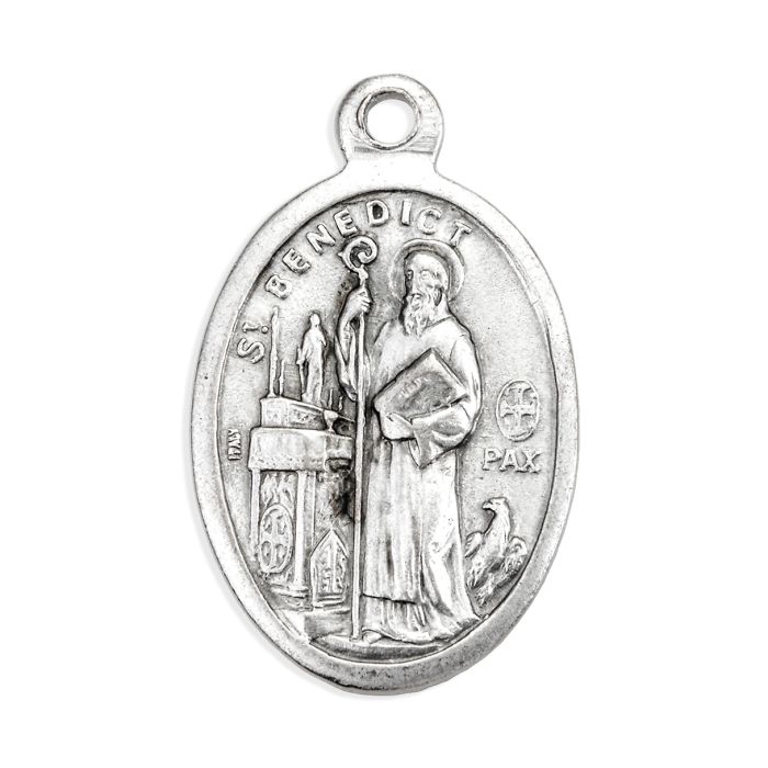 Oval Antiqued Silver Oxidized Saint Benedict Medal