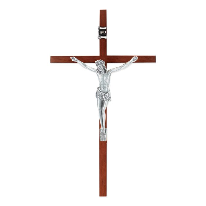 Wood Crucifix with Silver Finish Corpus