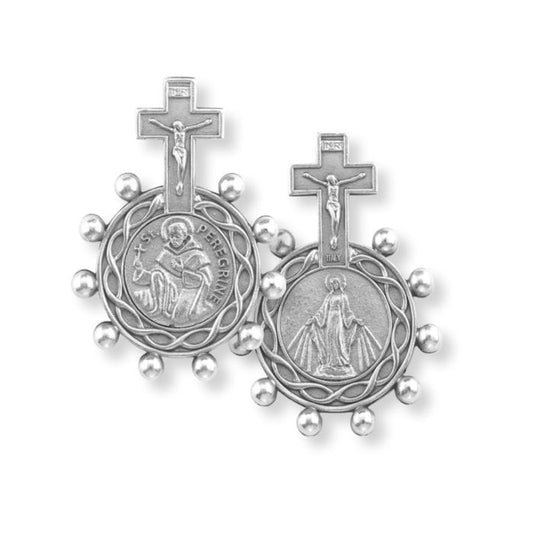 Saint Peregrine for Breast Cancer Rosary Ring
