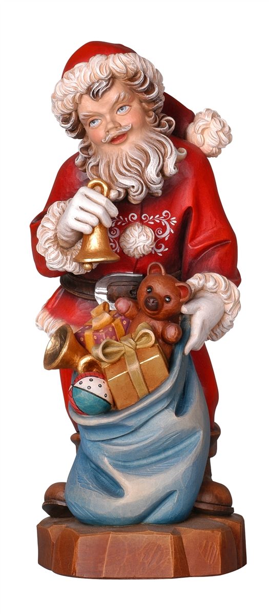 Santa Clause with Gifts and Bell | Hand Carved in Italy | Multiple Sizes