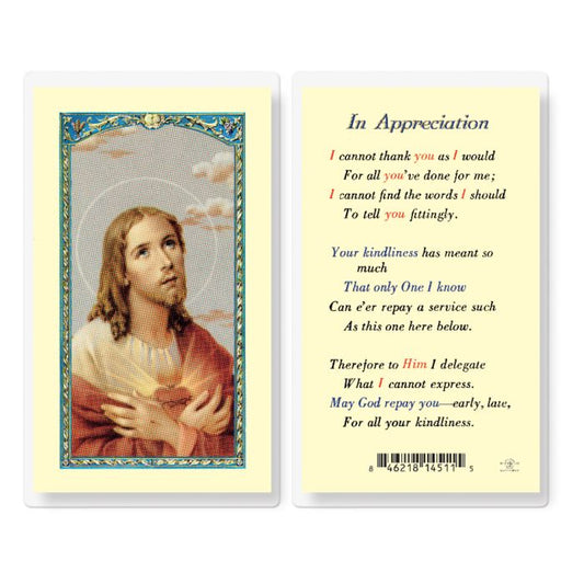 In Appreciation with Sacred Heart of Jesus Holy Card