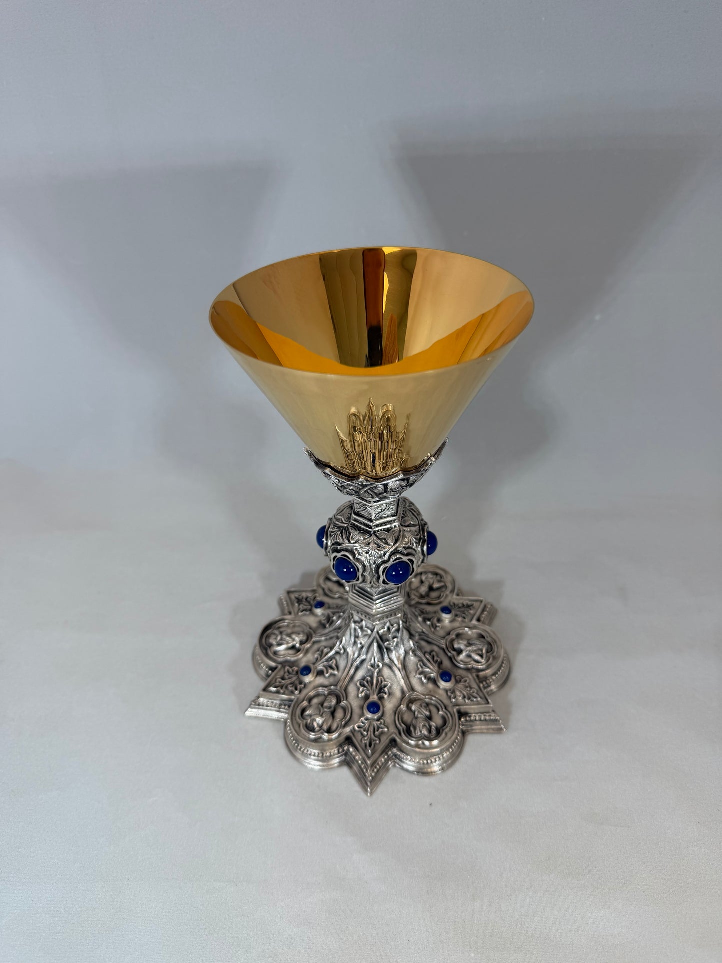 QUICK SHIP - Hand-Chiseled “Holy Trinity” Chalice | 9-5/8", 7oz. | Sterling Silver Cup | Handmade in Italy