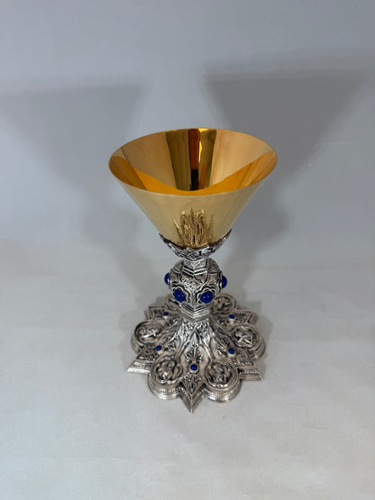 QUICK SHIP - Hand-Chiseled “Holy Trinity” Chalice | 9-5/8", 7oz. | Sterling Silver Cup | Handmade in Italy